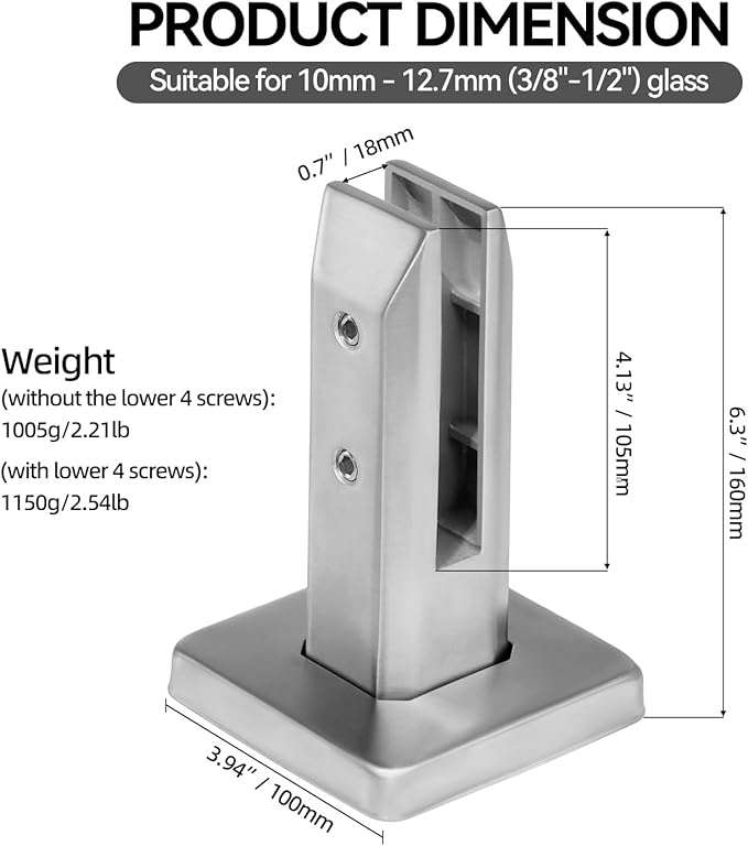 T316 Stainless Steel Glass Railing Clamp,Heavy Duty Glass Railing Spigot,Railing Post Clamp (1, Brush)