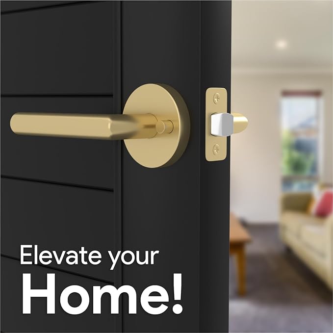 Mega Handles Ronn Privacy Lever & Lock Door Handle Set for Hallway, Closet and Bathroom, Keyless Lock, Heavy Duty Door Levers, Fits All Standard Door Sizes, Screws Included - Satin Brass (1 Pack)