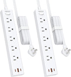 2 Pack Power Strip Surge Protector, 10 Ft Ultra Thin Flat Plug Extension Cord, Surge Protector with 5 Outlets & 3 USB Ports (2 USB C), 1700 Joules, 3-Prong, Wall Mount for Home Office Dorm, White