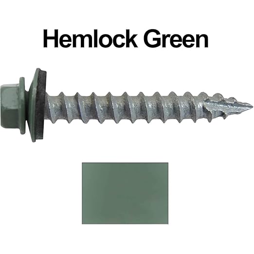 #14 Metal Roofing Screws: (250) Screws x 1-1/2" Hemlock Green Hex Head Sheet Metal Roof Screw. Self Starting/Tapping Metal to woodsheet Metal siding Screws-EPDM Washer. for Corrugated Roofing