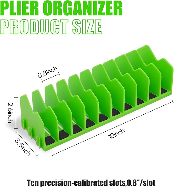 Plier Orgainzer, 2 Pack Pliers Orgainzer with Extendable Design & Non-Slip Rubber Base, Fits 3" H, 20 Slots Tool Drawer Storage for Pliers, Wrenches, Screwdrivers and More,Green