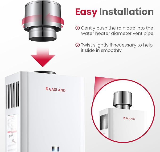 GASLAND 4.33" Rain Cap for Tankless Water Heater BS211 BS264 BS318 BE264 BE264B BE422 BE422B BE528, Stainless Steel Rain Proof Windproof Cap, Perfect for Outdoor Installation