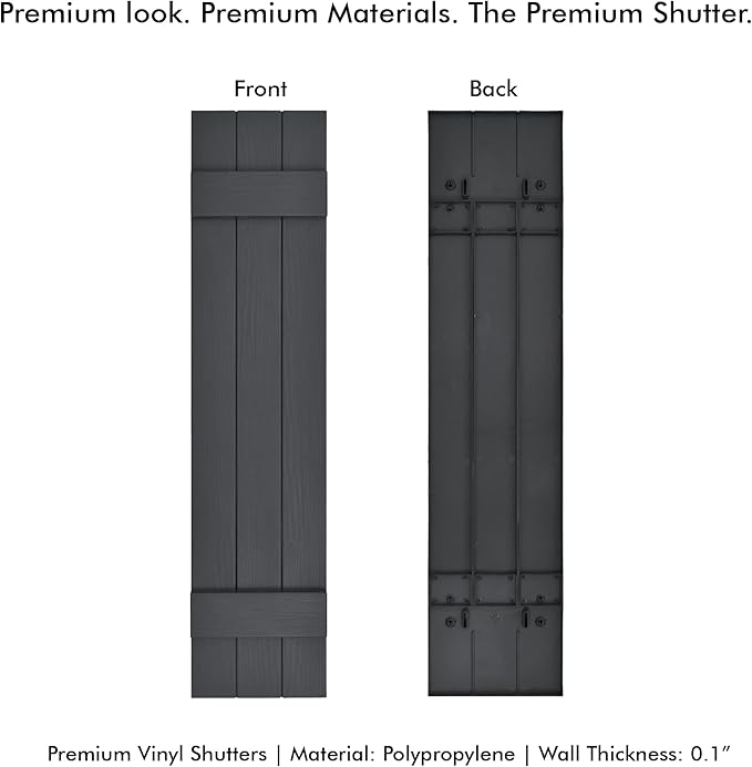 Board & Batten Vinyl Shutters (1 Pair) | 11"x35" (3-Board) - Cornerstone Grey | Exterior Window Shutters | Includes Mounting Hardware | Simple Installation | Made in USA