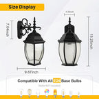 Outdoor Wall Lights, 18inch Waterproof Exterior Lighting Fixtures, Black Large Wall Sconce with Glass Shades, E26 Aluminium Outside Lanterns for Porch Farmhouse Patio Doorway Garage