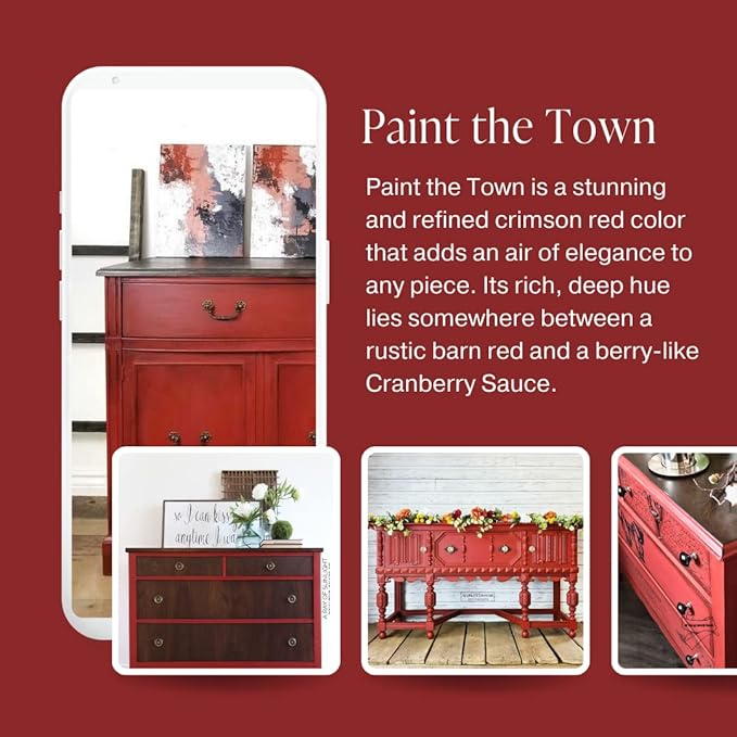 Country Chic All-in-One Chalk Paint for Furniture, Cabinets, Home Decor, Eco-Friendly, Matte Finish, Built-In Primer & Top Coat for Wood, Metal - Paint the Town (Red) - Pint 16 oz (475 ml)