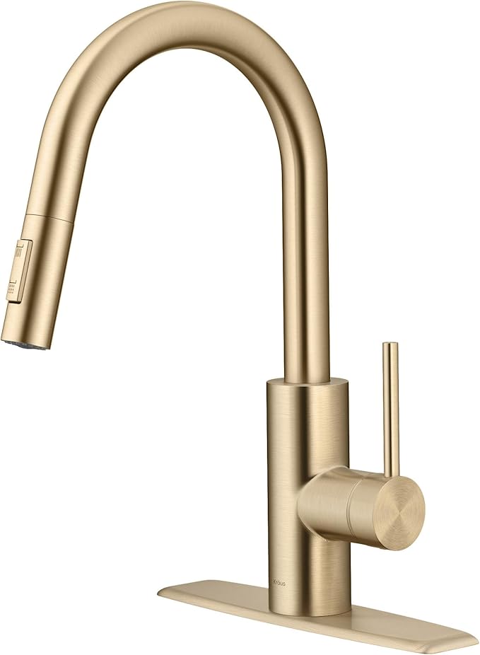 KRAUS Oletto Single Handle Pull Down Kitchen Faucet with QuickDock Top Mount Installation Assembly in Spot Free Antique Champagne Bronze, KPF-2620SFACB