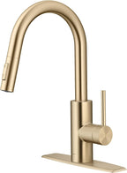 KRAUS Oletto Single Handle Pull Down Kitchen Faucet with QuickDock Top Mount Installation Assembly in Spot Free Antique Champagne Bronze, KPF-2620SFACB