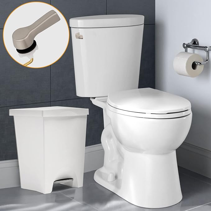 Hibbent Universal Metal Side Mount Toilet Handle Replacement Kit, Brass Toilet Flush Tank Lever with Stainless Steel Flapper Chains for Most Toilets, Brushed Nickel