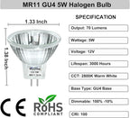GU4 Bulb 5W 12V, 6 Pack GU4 Base MR11 Halogen Bulb, GU 4 Bulbs Dimmable with Glass Cover, Fiber Optic Light Bulb 2800K Warm White, MR11 12V 5W for Landscape, Accent, Track Lighting