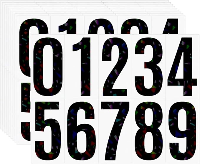 10 Sheets Reflective Vinyl Mailbox Number Stickers,Self-Adhesive Address Labels for Cars, House Doors, Windows & Metal Mailboxes (Black, 4 inch)