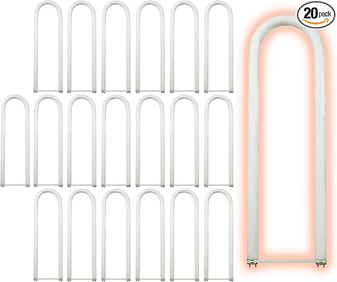 32 Watt 6 Inch T8 Fluorescent U-Bend Light Bulb 3000K Soft White Medium Bi-Pin Base High Output 3050 Lumens 32W 10000 Life Hours 80 CRI 20 Pack