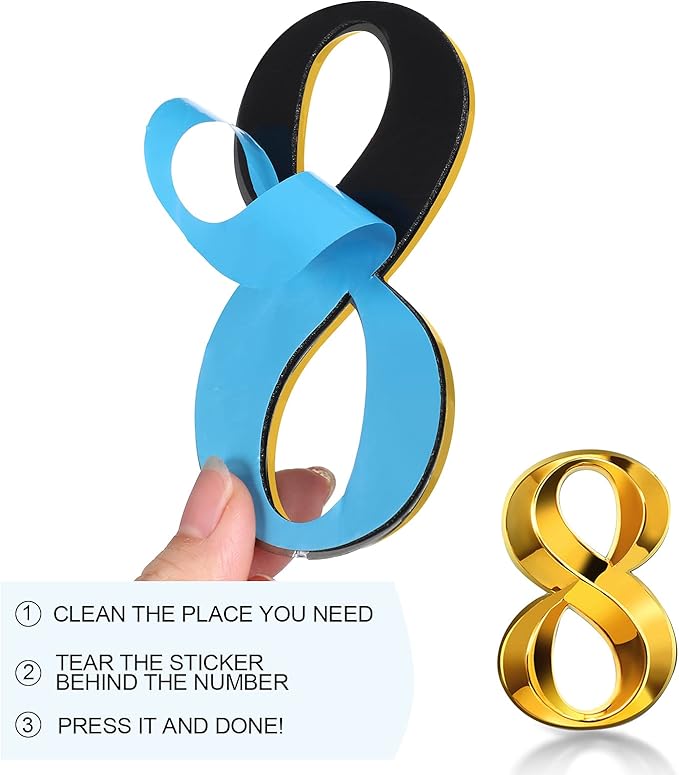 Jetec 10 Pcs House Numbers 3D Door Mailbox Numbers 0-9 Self Adhesive House Door Street Address Stickers for, Apartment, Office, Hotel Room, Mailbox Signs(4 x 2.5 Inches,Gold)