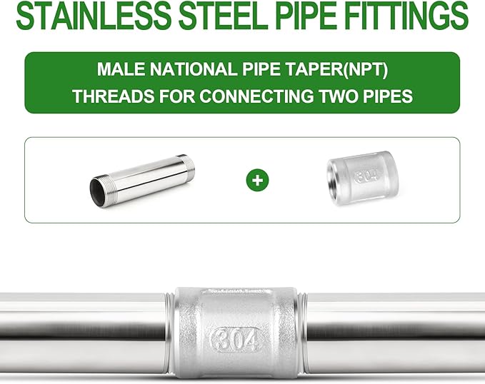 TAISHER 1PCS Stainless Steel Pipe Fittings, 1-1/2" NPT Male x 1-1/2" NPT Male Threaded, 8" Length Nipple Cast Pipe