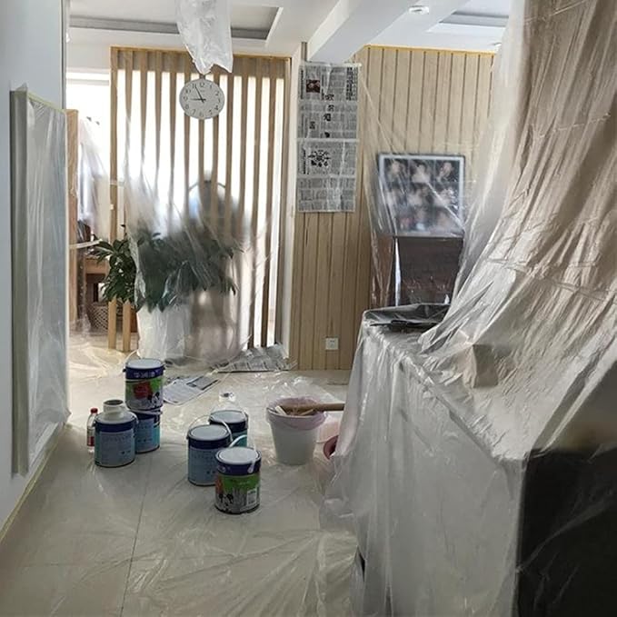 35 Pieces Plastic Drop Cloth, Multiple Waterproof Cloth Sheets for Painting, Dust-Proof and Rustproof, 35 Pieces 9x12 Feet Tarp, Furniture Cover