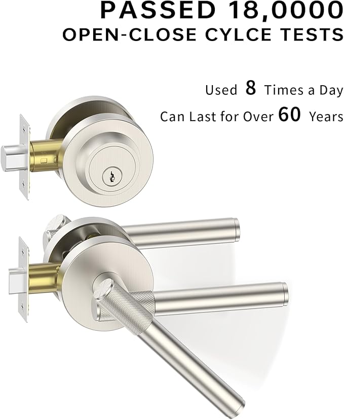 Asidrama Premium Satin Nickel Zinc-Alloy Front Door Lock Set: Double Cylinder Deadbolt, Heavy Duty Security Handleset for Left/Right Exterior Doors, Universal Entry Locks (2 Pack)