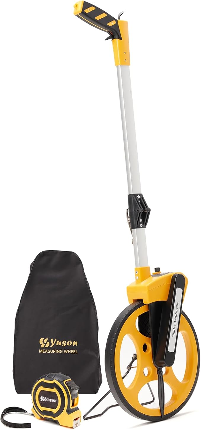 Measuring Wheel With Handle Reset & Brake, Rolling Measuring Wheel in Feet for Construction, Survey, Collapsible Measure Wheel with Tape Measure and Canvas Carrying Bag, 12 Inch, Up to 10,000Ft