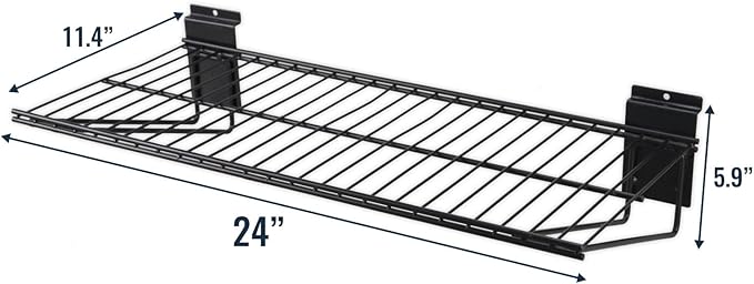 Slatwall Shelves, 24" x 11.4" Heavy Duty Metal Tool Storage Slat Wall Accessories Shelf Mesh Storage Rack for Garage, Workshop, Basement and Kitchen, Max Load 50 lbs (Black,2 Pack)