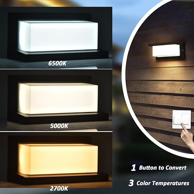 Modern Outdoor Wall Lights for House LED, 18W Porch Light Fixture 3000K 4000K 6500K 3 White Changeable,Waterproof IP65 Exterior Lighting for Garage,Front Door