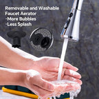 Universal Kitchen Faucet Replacement Pull Down Sprayer with 3-Spray Modes & 16 Adapters - Compatible with Moen, Kohler, and Delta and Sink Faucets (Chrome silver)