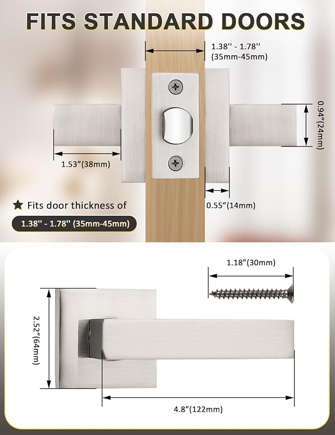 3 Pack Brushed Nickel Passage Door Levers Interior Door Handles, Heavy Duty Closet Hallway Door Handle Sets