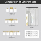 3 Light Gold Bathroom Light Fixtures, Modern Bathroom Vanity Lights with Milky White Frosted Glass Shades, Gold Vanity Mirror with Lights for Mirror Living Room E26 Base