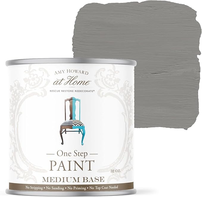 AMY HOWARD AT HOME Chalk-Based One Step Paint for Furniture, Cabinetry, Decor, Finish, and More | No Stripping, Sanding, or Priming | Medium Base | 32 Ounce | Selznick Grey