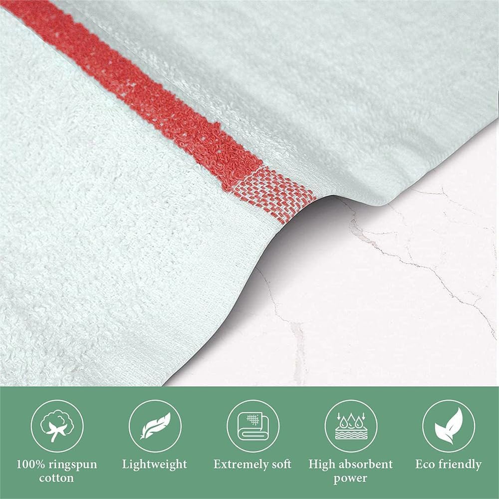 Bar Mop Red Stripe 6 lbs 16x19 Pack of 36, 100% Cotton Double Stitched Route Ready Absorbent Kitchen Towel Dish Towel and Dishcloths Towel Sets Washcloth Kitchen Towels