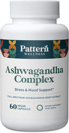 Pattern Wellness Ashwagandha Complex for Men & Women - KSM-66 & Black Pepper Extract - Whole Body & Heart Health - Supports Stress & Mood - Non-GMO - 60 Vegan Capsules
