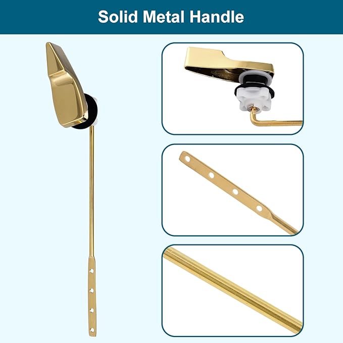 Hygie Rinse 2PACK Universal Metal Toilet Handle Replacement Kit Compatible with American Standard/Mansfield/Gerber Toilet, Front Mount Toilet Tank Flusher Lever with Flapper Chain, Shiny Gold