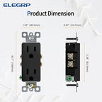 ELEGRP Decorator Receptacle, 15A 125V Standard Electrical Wall Outlet, 2 Pole 3 Wire, No-Tamper Resistant, NEMA 5-15R, Self-Grounding Residential Grade Outlet, UL (Glossy Black, 10 Pack)