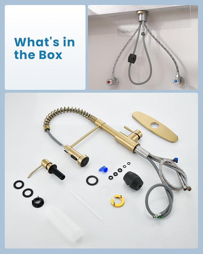 APPASO Black and Gold Kitchen Faucet with Soap Dispenser, Pull Down Kitchen Faucet Commercial Single Handle High Arc Tap for Sink, Farmhouses, RV, Laundry Room, Outdoor