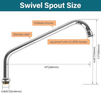 KWODE 14"Brass Swivel Swing Nozzle Spout Replacement Kit for Most T and S Commercial Kitchen Sink Faucet, 14" Spout Reach with MAX 2.2 GPM Aerator