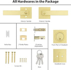 Haidms Gold Exterior Door Lock Set with Deadbolt, Gold Front Door Handle and Deadbolt Set, Entry Door Locksets, Heavy Duty Zinc-alloyed Front Door Lock Set (3 Pack)