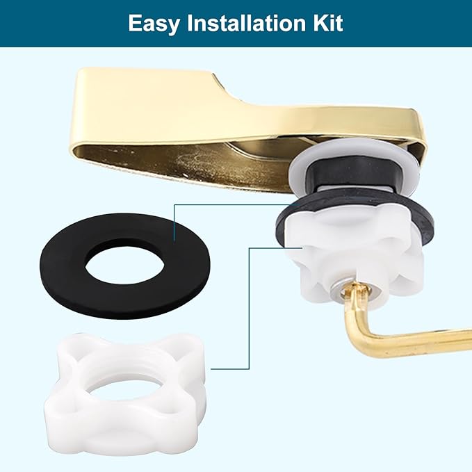 Universal Side Mount Metal Toilet Handle Replacement Kit Compatible with American Standard/Mansfield/Gerber/TOTO/Kohler Toilet, Toilet Tank Flusher Lever with Flapper Chain, Shiny Gold
