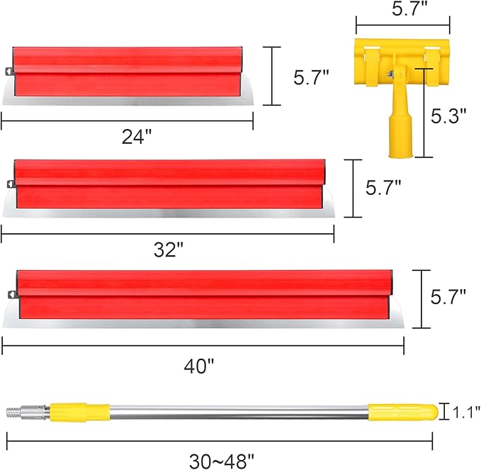 Drywall Skimming Blade Set with 30" - 48" Extension Handle 10in/24in/32in Stainless Steel Skimming Blades for Wall Surface Smoothing Ideal for Drywall Plaster Wallboard Repair Joint
