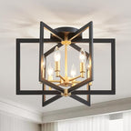 Ceiling 6-Light Black and Gold 20" Modern Geometric Semi Flush Mount Ceiling Lighting Fixture for Kitchen Island Living Room Dining Room Entryway