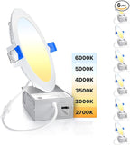 Ensenior 6 Pack 6 Inch Ultra-Thin LED Recessed Light with Junction Box, 2700K-6000K Selectable, 12W 110W Eqv, Dimmable, 1050LM High Brightness - ETL Certified