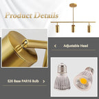 KCO Lighting Linear Pendant Light Ceiling Track Spotlight Gold 3-Light with Rods Adjustable Hanging Lighting Fixture for Dining Room Kitchen