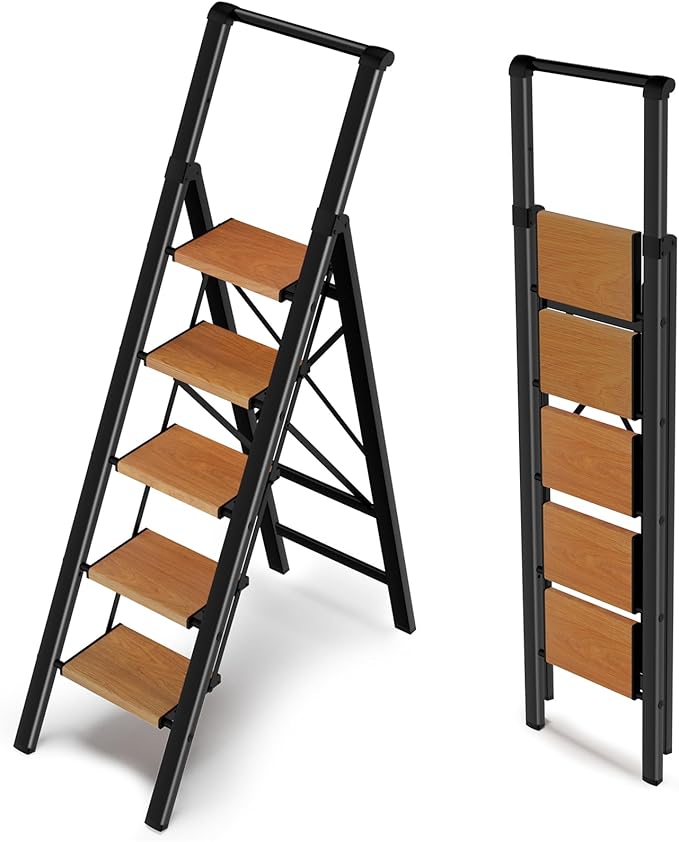 Step Ladder 5 Step Folding Kitchen Step Stool for Adults, Ladders for Home