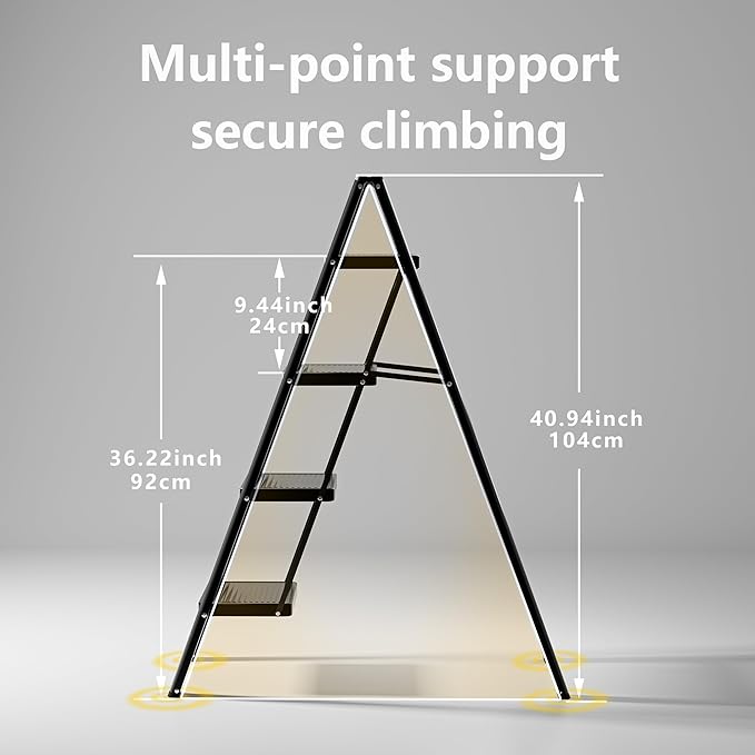 Step Ladder 4 Step Folding, Sturdy 330 Lbs Small Step Stool for Adults, Closet Step Stool Ladder with Anti-Slip Wide Pedals, Portable Folding Ladder for Home Kitchen Office