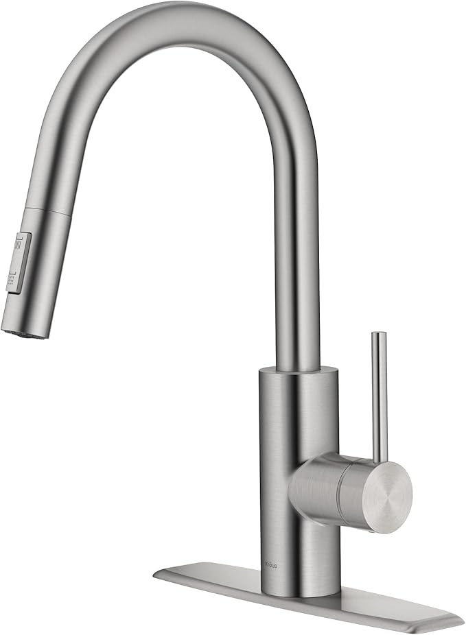 Kraus Oletto Spot Free Stainless Steel Dual Function Kitchen Faucets with Pull Down Sprayer, KPF-2620SFS