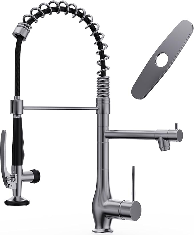 GIMILI Black Stainless Kitchen Faucet with Pull Down Sprayer, Single Handle High Pressure Kitchen Sink Faucet, Commercial Double-Headed Stainless Steel Kitchen Faucet