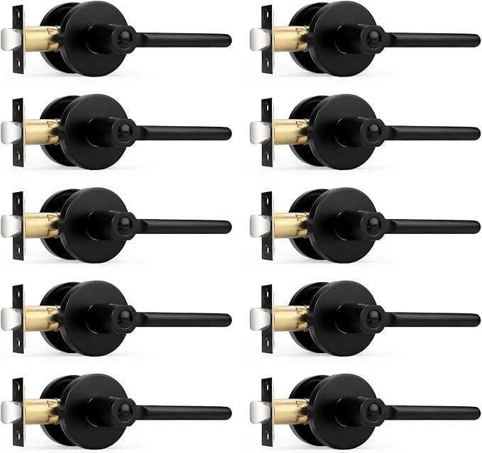 Probrico Privacy Door Handles for Bedroom and Bathroom Black Interior Door Handles, Keyless Privacy Door Lever Reversible, 10 Pack