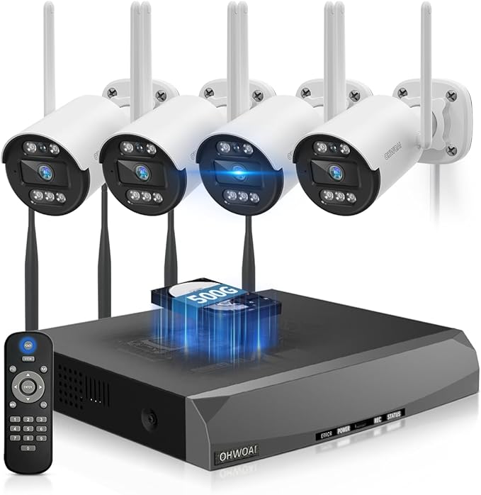 《130°Wide Angle & Two-Way Audio》Wireless Security Camera System Outdoor, WiFi Cameras Systems,Video Surveillance DVR Kits