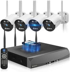 《130°Wide Angle & Two-Way Audio》Wireless Security Camera System Outdoor, WiFi Cameras Systems,Video Surveillance DVR Kits