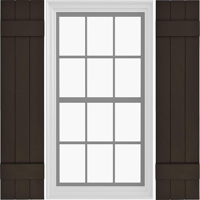 Board & Batten Vinyl Shutters (1 Pair) | 11"x43" (3-Board) - Stone Mason Brown | Exterior Window Shutters | Includes Mounting Hardware | Simple Installation | Made in USA