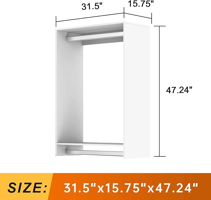 Modular Closet Organizer System with 2 Hangingrods Shelves Wall Mount Shelving for Walk in Closet Bedroom Organization Built in Clothes Storage White 31.5''L x 15.75''W x 47.24''H