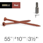 Deck Plus 3-1/2 Inch Epoxy Coated Exterior Wood and Fence Screws #10 x 3-1/2" Torx/Star Drive Included Coarse Thread, Outdoor Rust Resistant Decking Screw, Red, 1lb Box, 55 Pieces | 48435