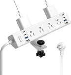 40W Fast Charging Station,Desk Clamp Power Strip 20W USB C,8 Outlets,8 USB Ports,4 USB C and 4 USB A, Office Furniture Surge Protector, 14AWG Cord, Fits 1.9" Tabletop Edge (White, 10FT Length)