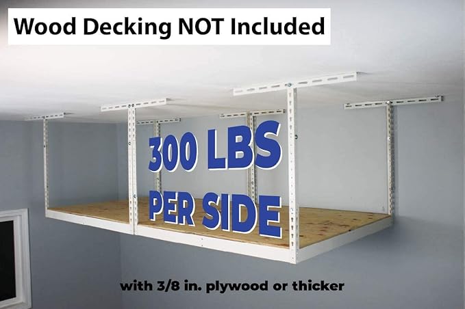 MonsterRax 4x8 Overhead Garage Storage Rack Frame Kit - Hanging Garage Ceiling Storage Rack System - (White, 24"-45")